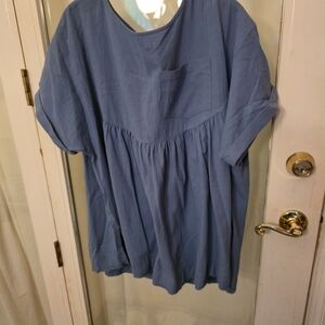 Boho Blue Flowy Pepulm Top